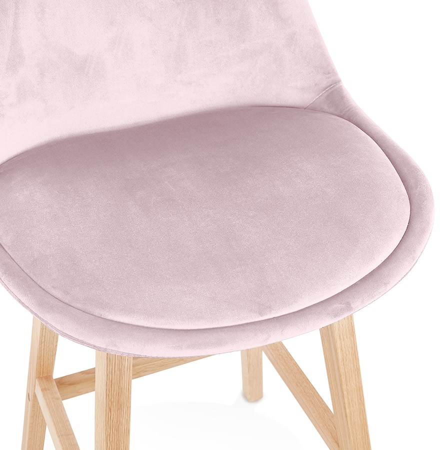 Tabouret de bar MORISS en velours rose et bois naturel