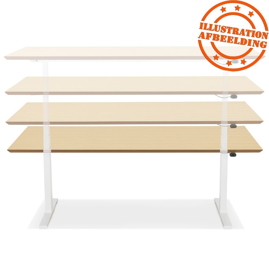 Bureau assis-debout électrique BIONIK avec plateau en bois et métal blanc