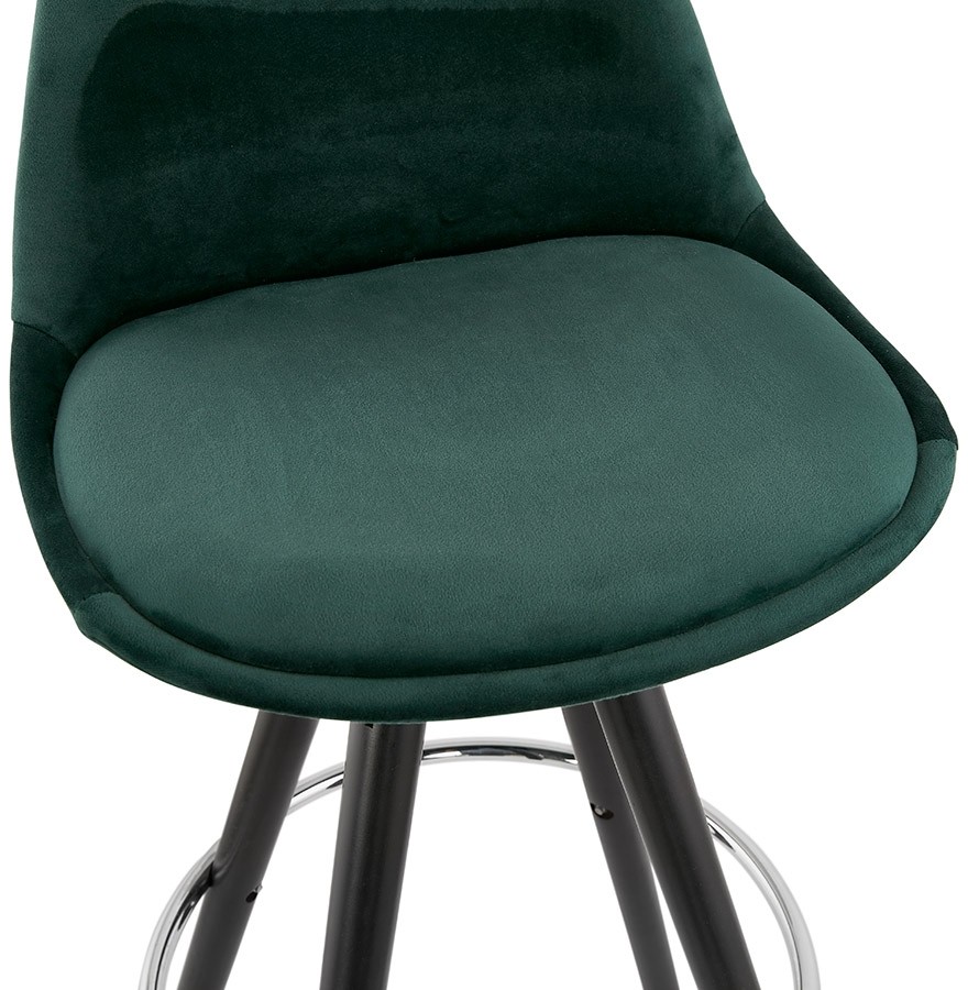 Tabouret snack mi-hauteur SPIRIT MINI en velours vert et pieds en bois noir