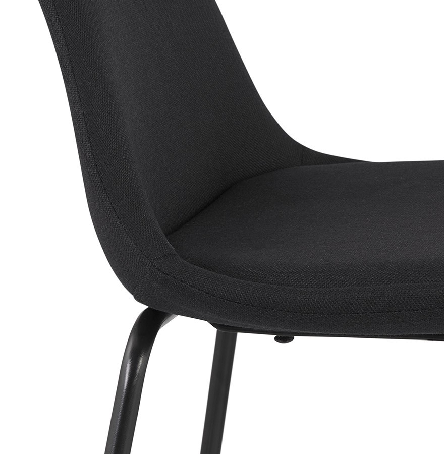 Tabouret de bar en tissu noir et pied en métal noir
