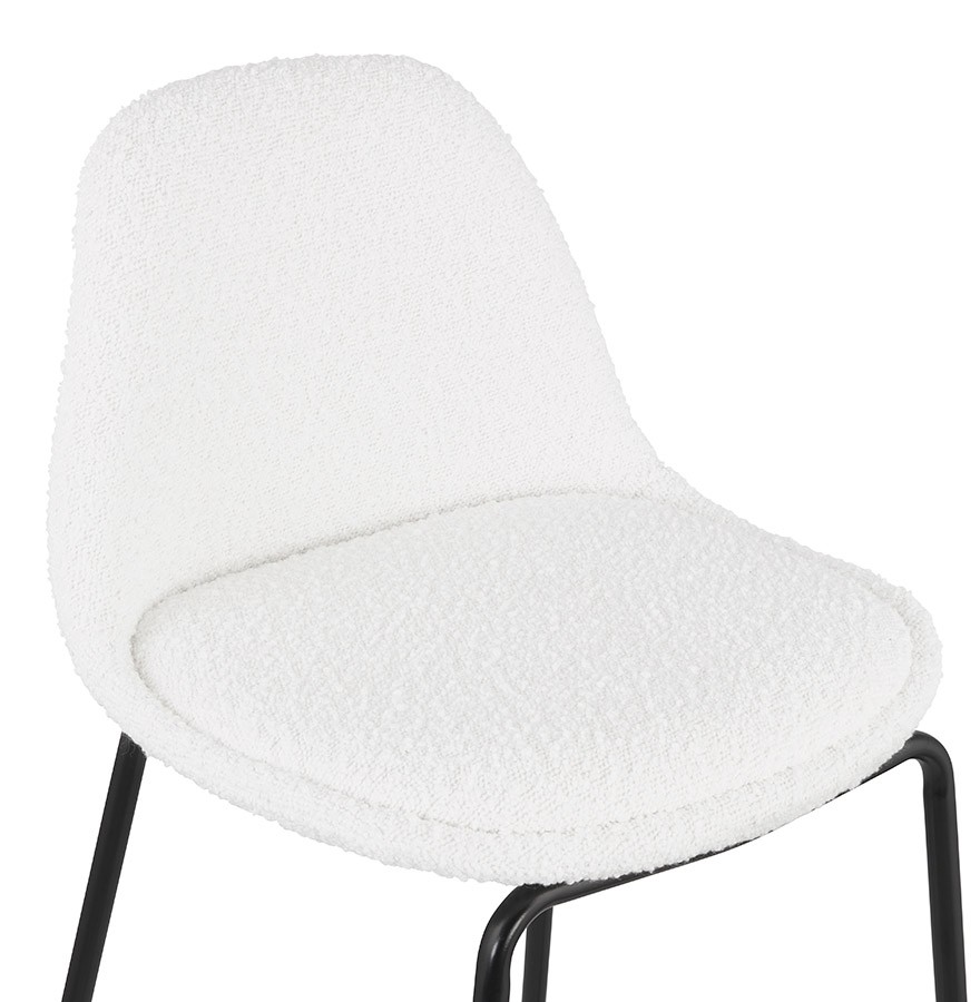 Tabouret de bar en tissu bouclé blanc et pied en métal noir