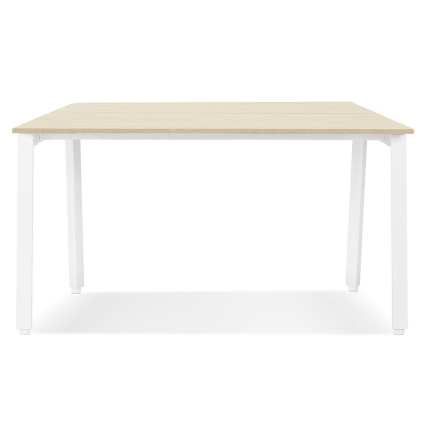 Table de réunion bureau bench en bois finition naturelle et métal blanc - 160x160 cm