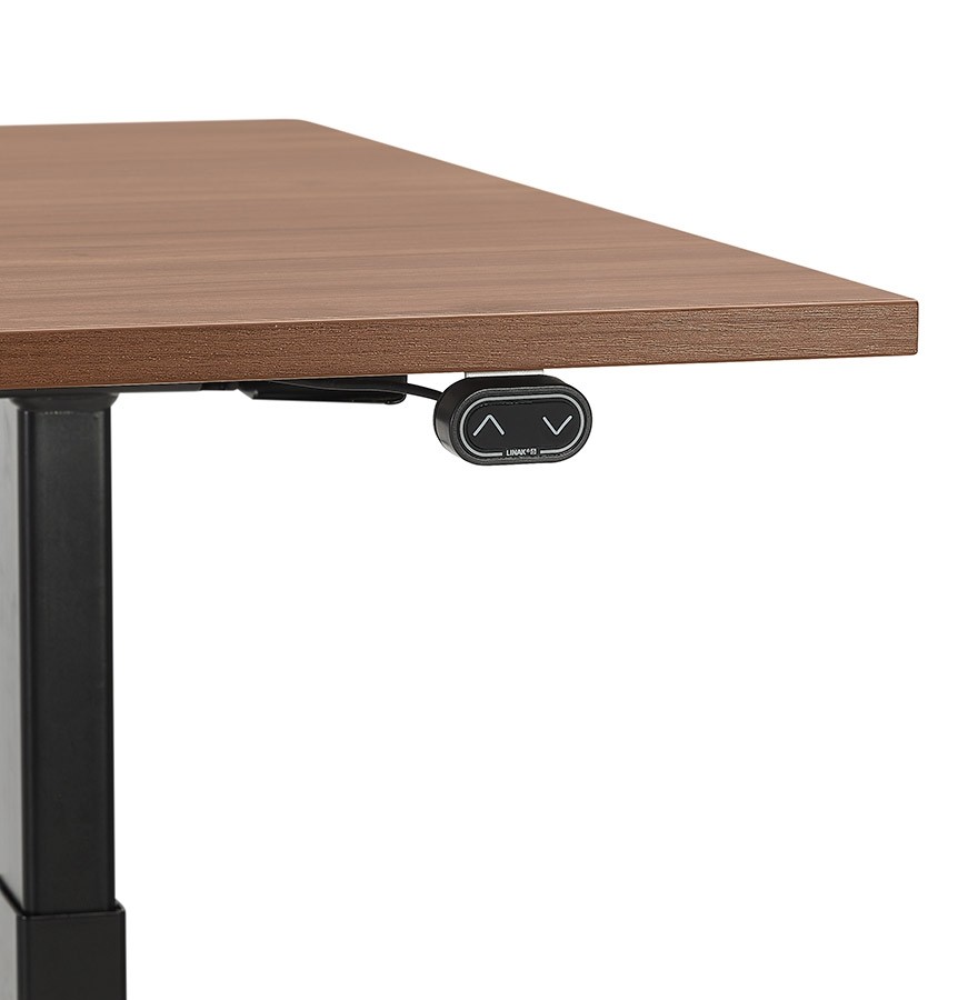 Bureau ergonomique électrique TRONIK noir avec plateau en bois finition Noyer