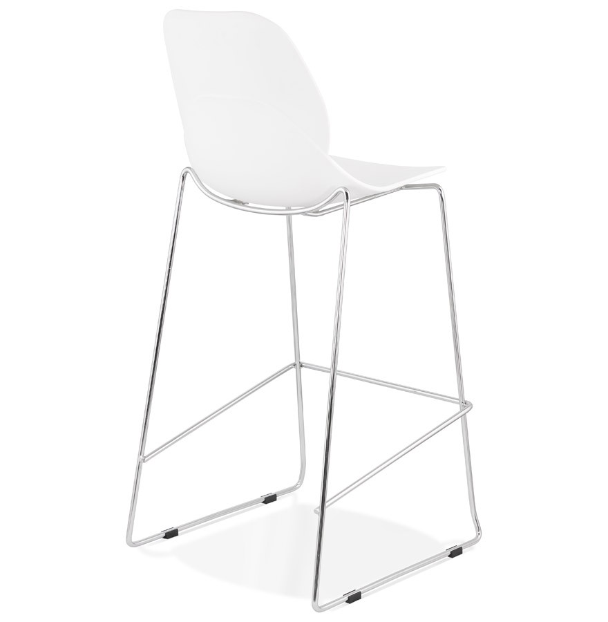 tabouret de bar empilable blanc avec pied en métal chromé