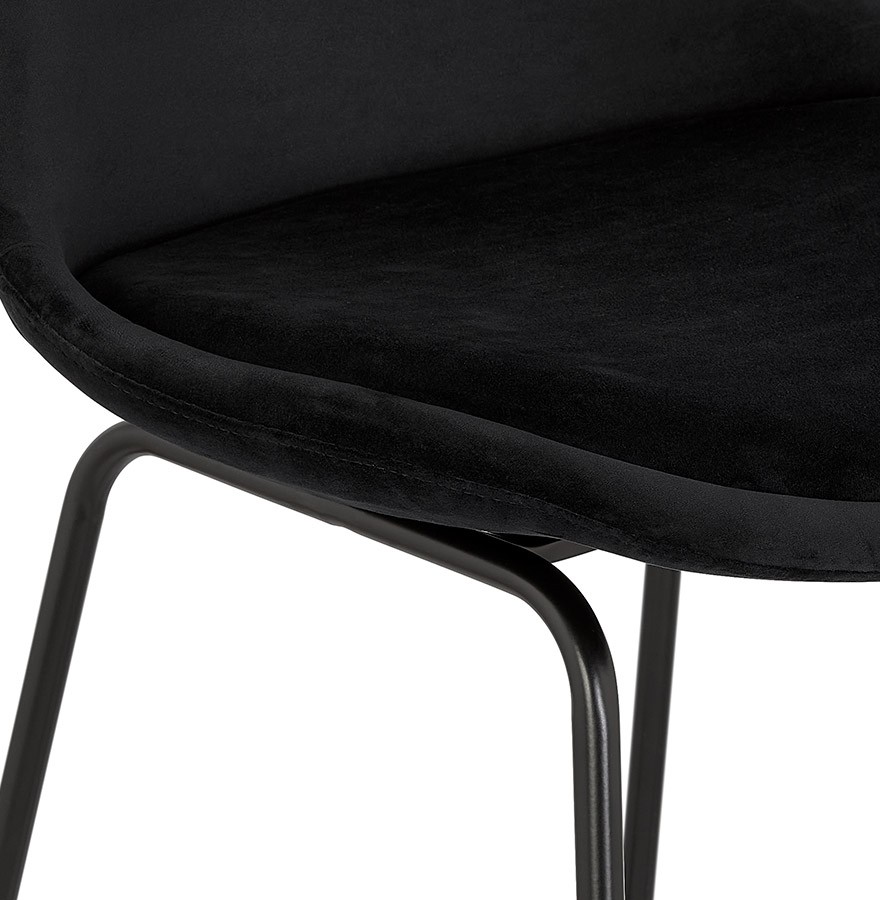 tabouret snack mi-hauteur en velours noir et pieds en métal noir