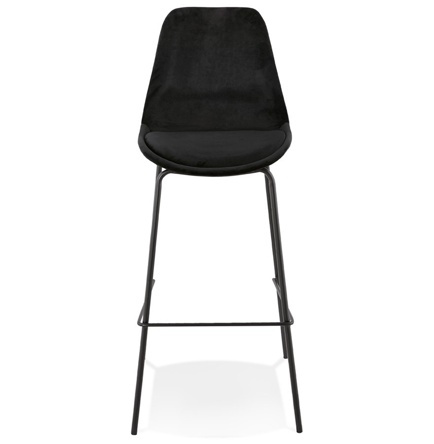 tabouret de bar en velours noir et pieds en métal noir