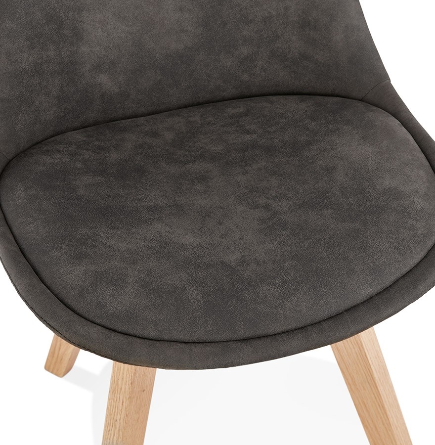 Chaise en microfibre grise AXEL avec structure en bois finition naturelle