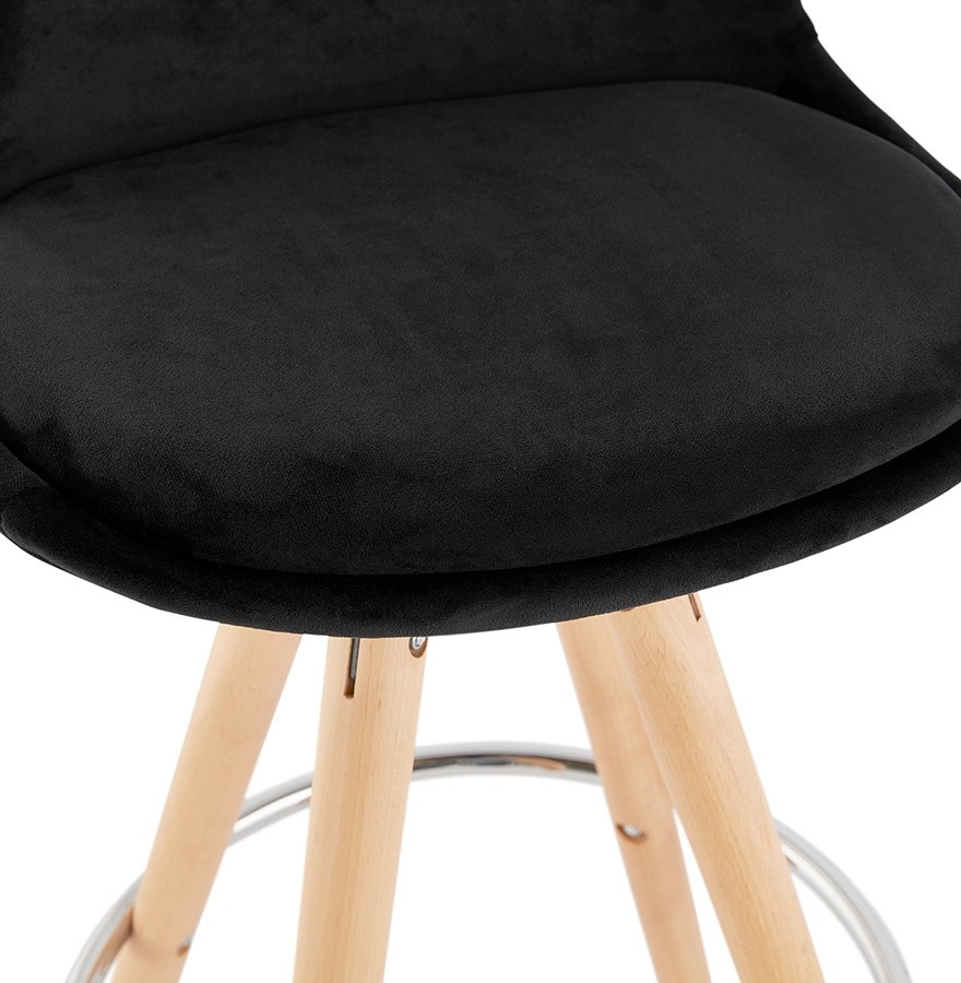 tabouret snack en velours noir et bois naturel SPIRIT MINI