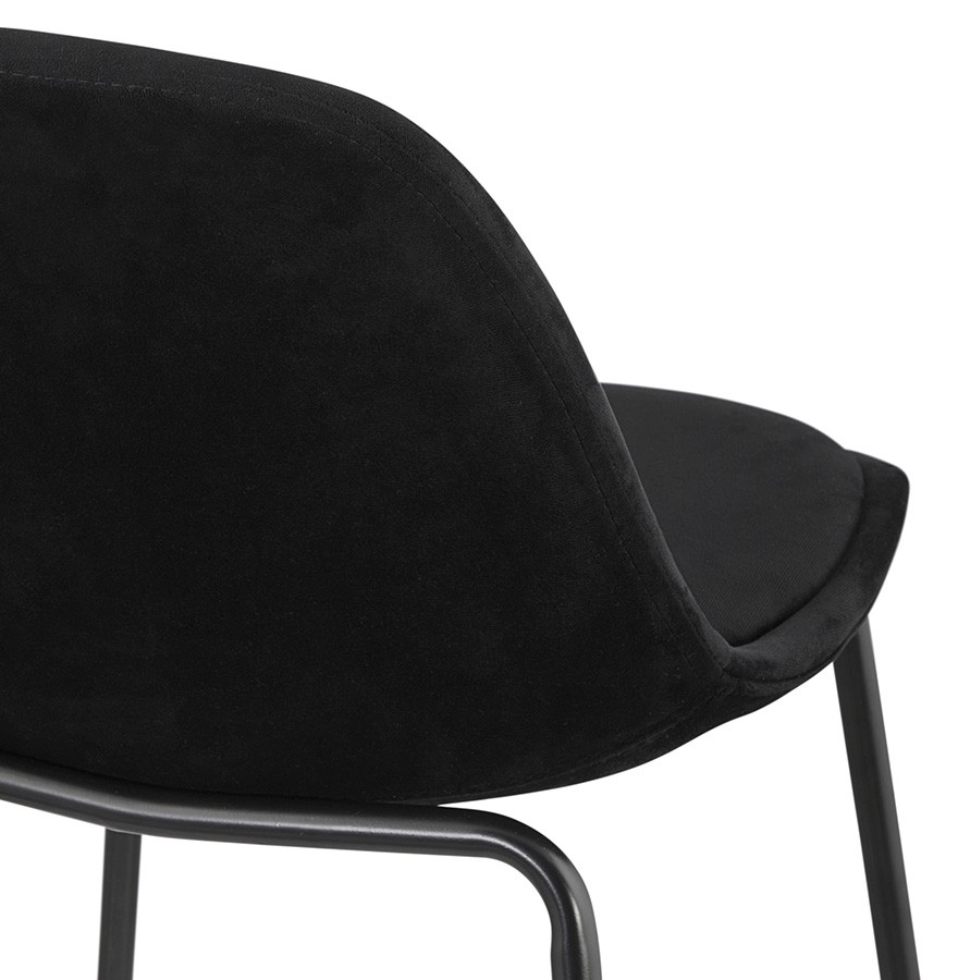 Tabouret snack mi-hauteur en velours noir avec pied en métal noir