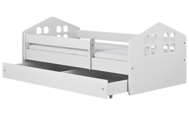 Lit enfant blanc style maison avec matelas et tiroir intégré