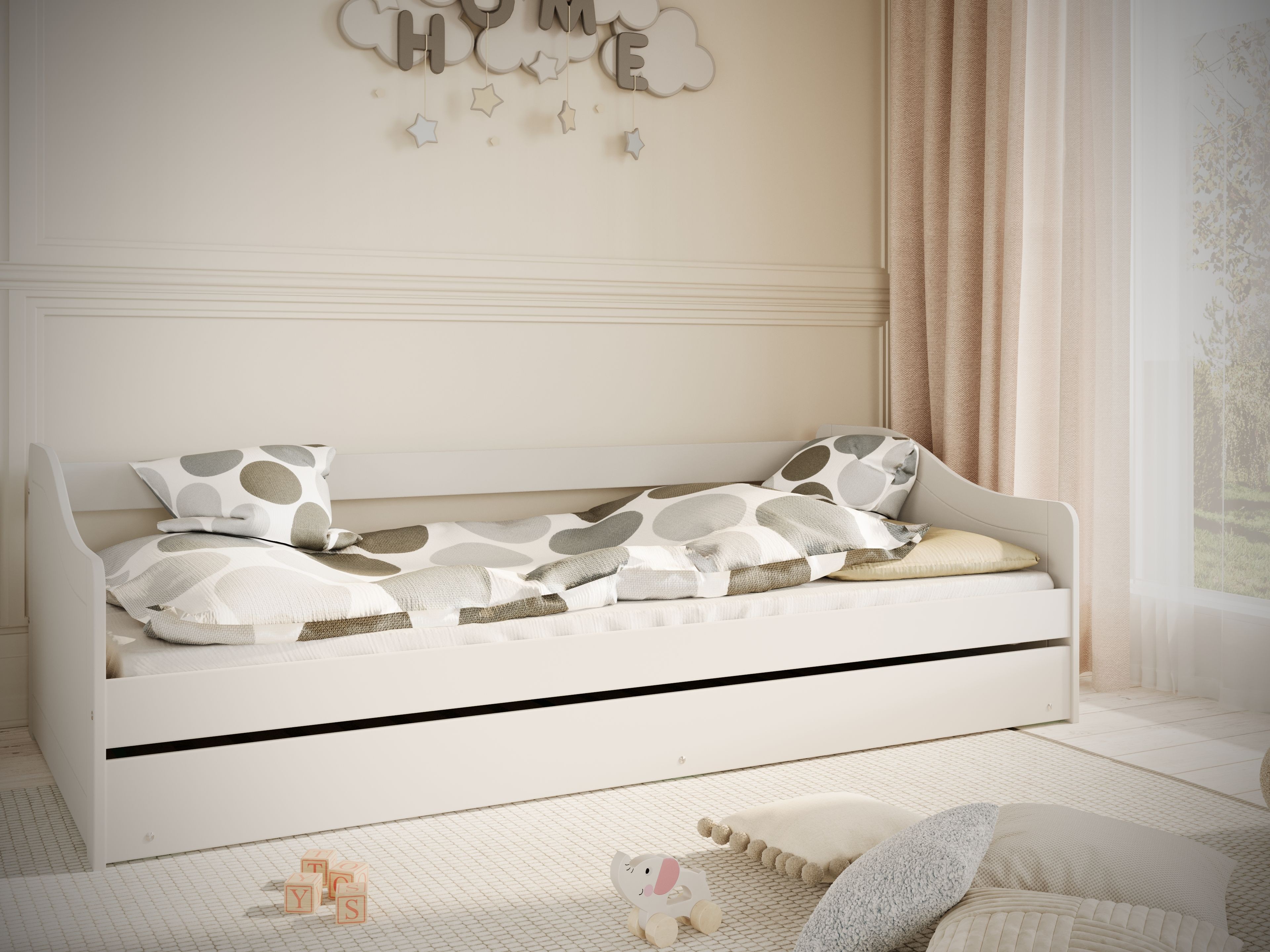 Lit gigogne blanc avec tiroir-lit et matelas 90x200cm Blanka