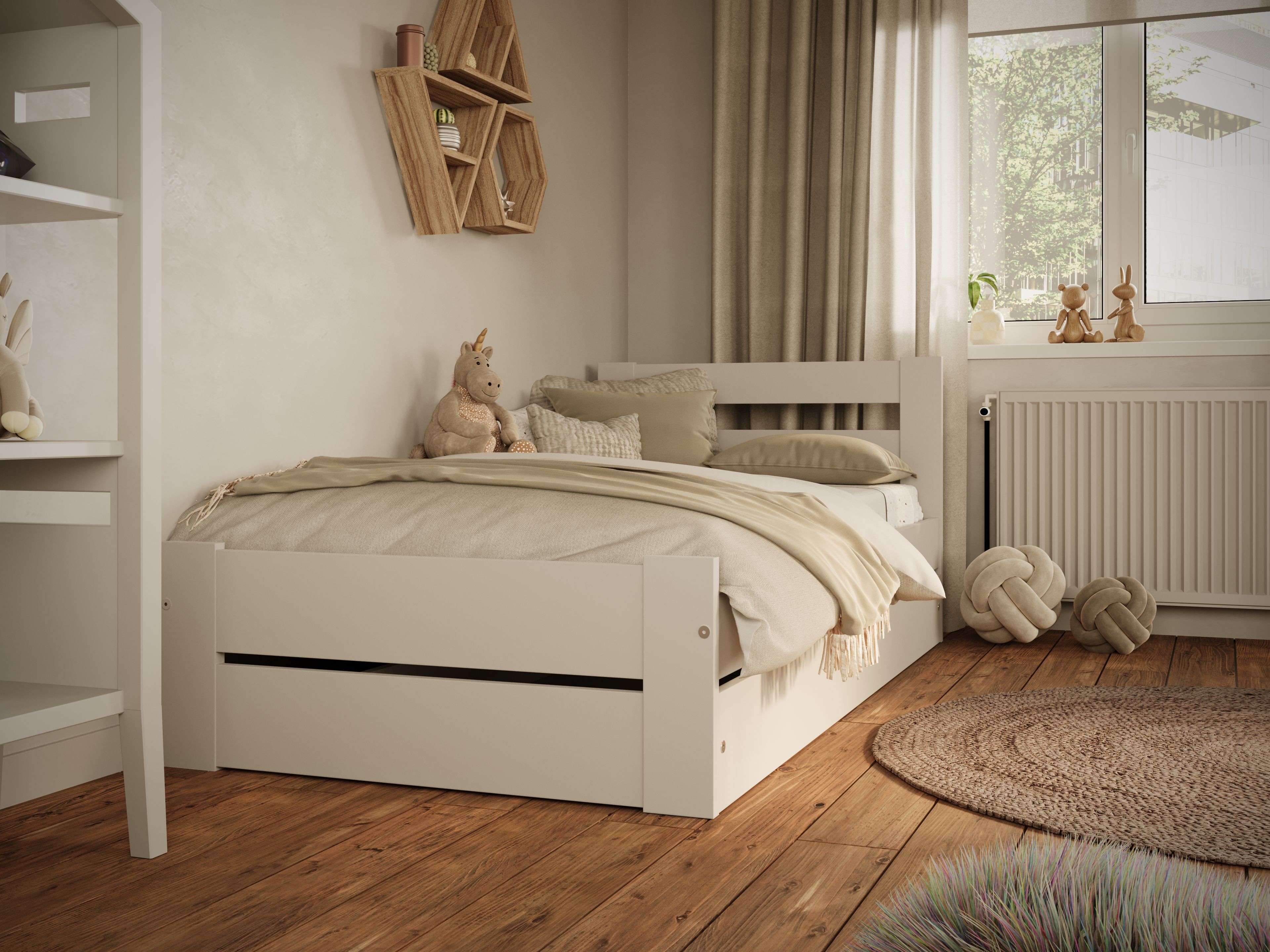 Lit enfant avec double tiroir intégré et matelas 90x180cm Emil