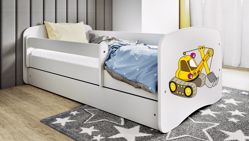 Lit enfant tractopelle chantier blanc