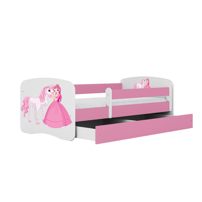 Lit enfant rose princesse avec cheval avec tiroir