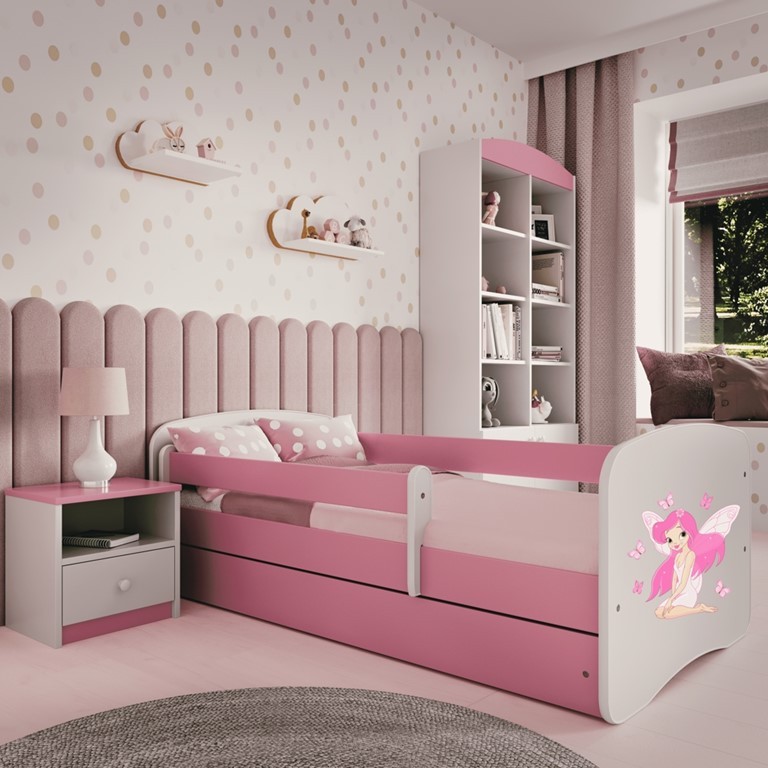 Lit enfant fée rose avec papillons avec tiroir