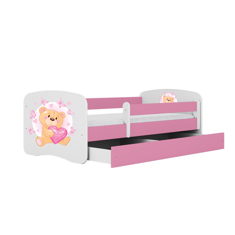 Lit enfant nounours rose papillons avec tiroir