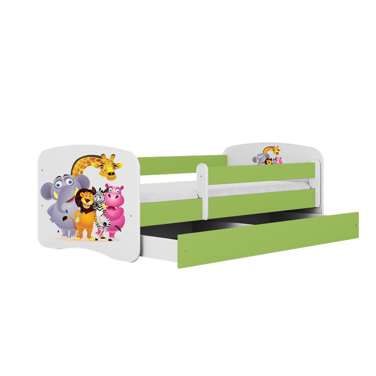 Lit enfant Green Zoo avec tiroir et matelas
