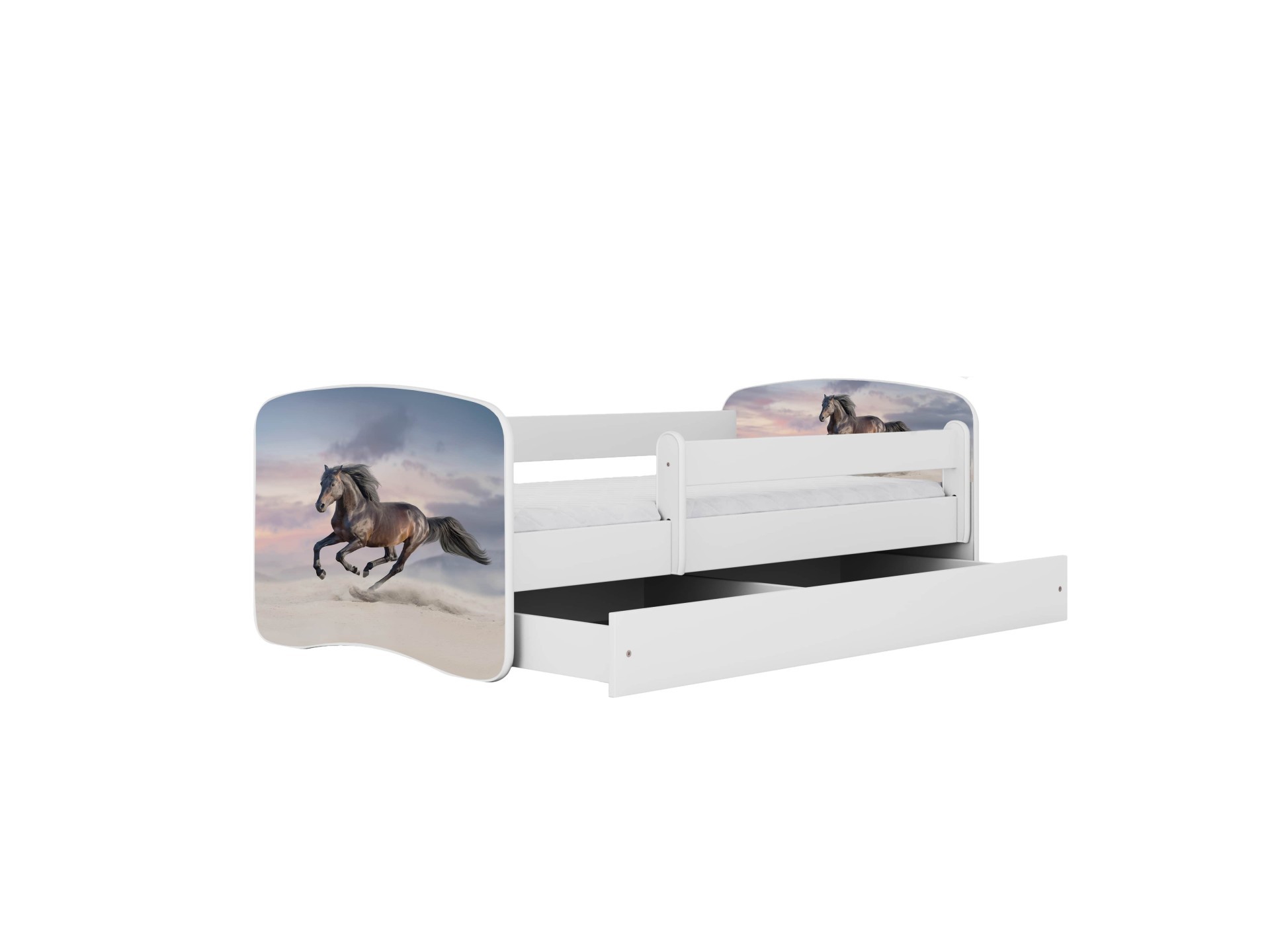 lit enfant cheval blanc avec matelas