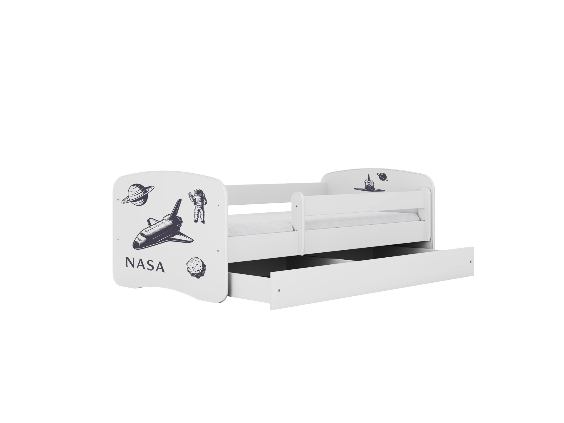 Lit enfant espace NASA blanc avec tiroir et matelas