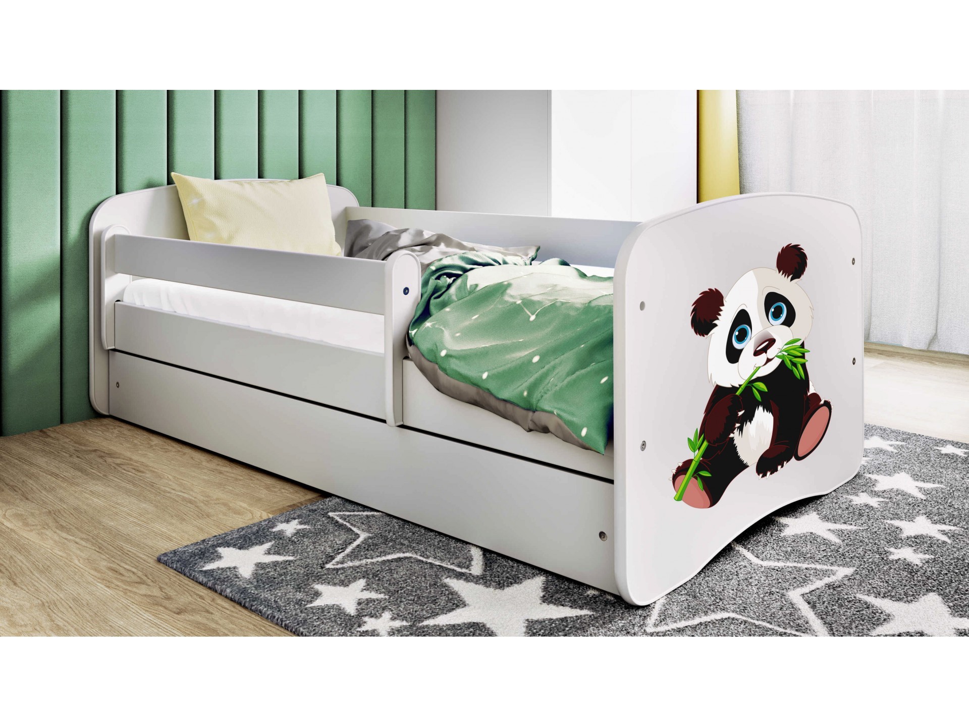 lit enfant panda blanc avec tiroir 70x140cm