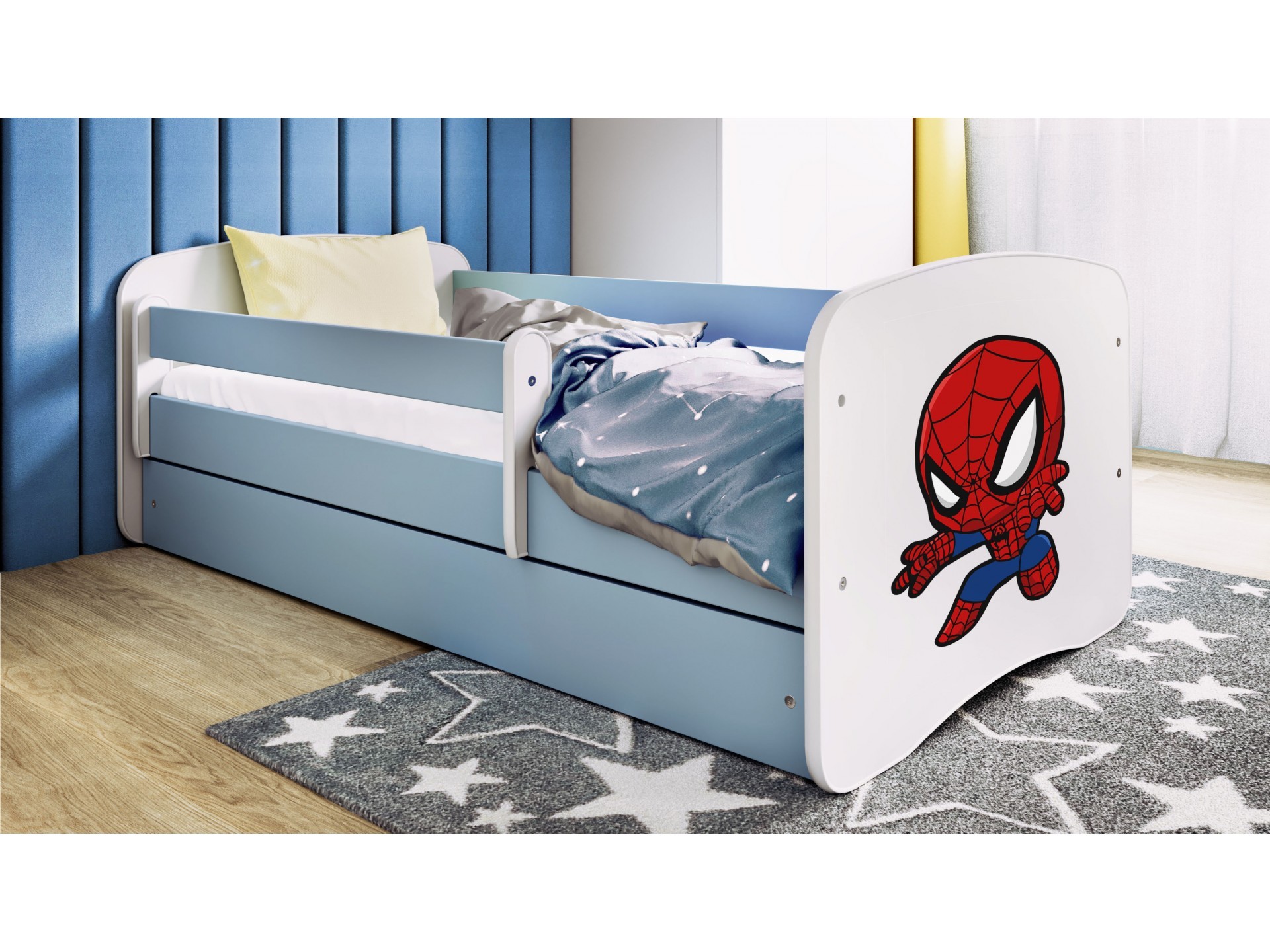 lit enfant bleu Spiderman avec tiroir 70x140cm