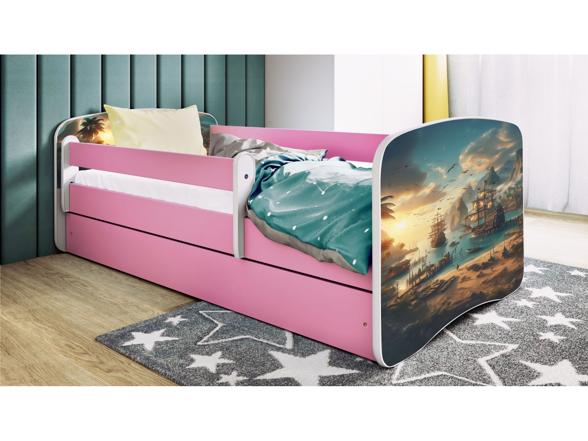 lit enfant Baie des pirates rose avec tiroir 70x140cm