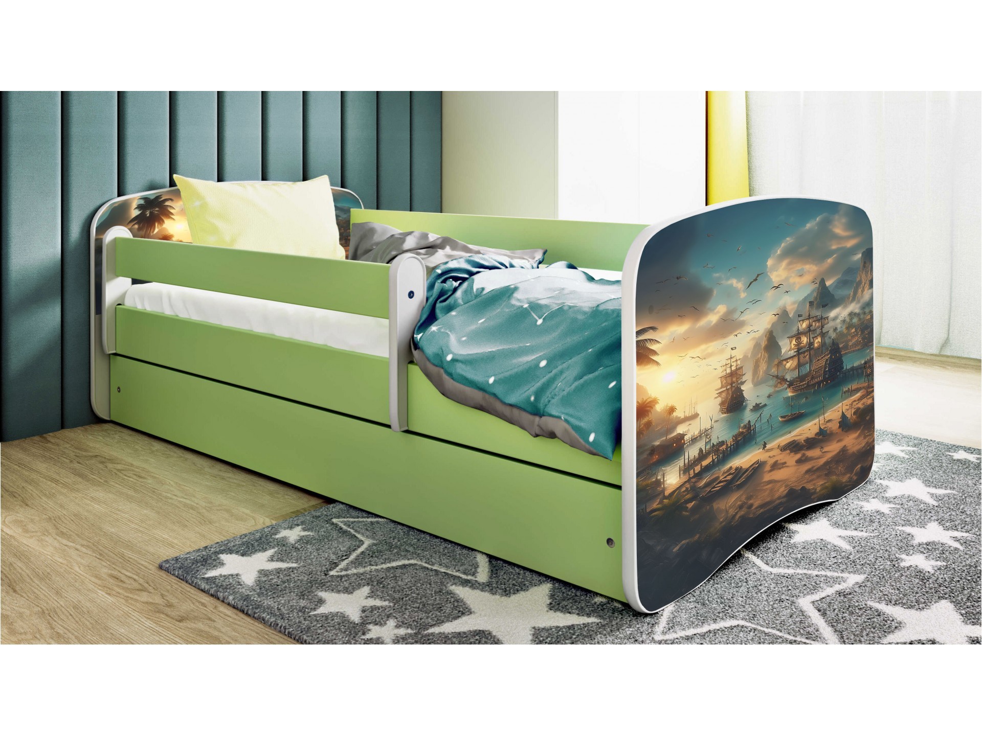 lit enfant Baie des pirates vert avec tiroir 70x140cm