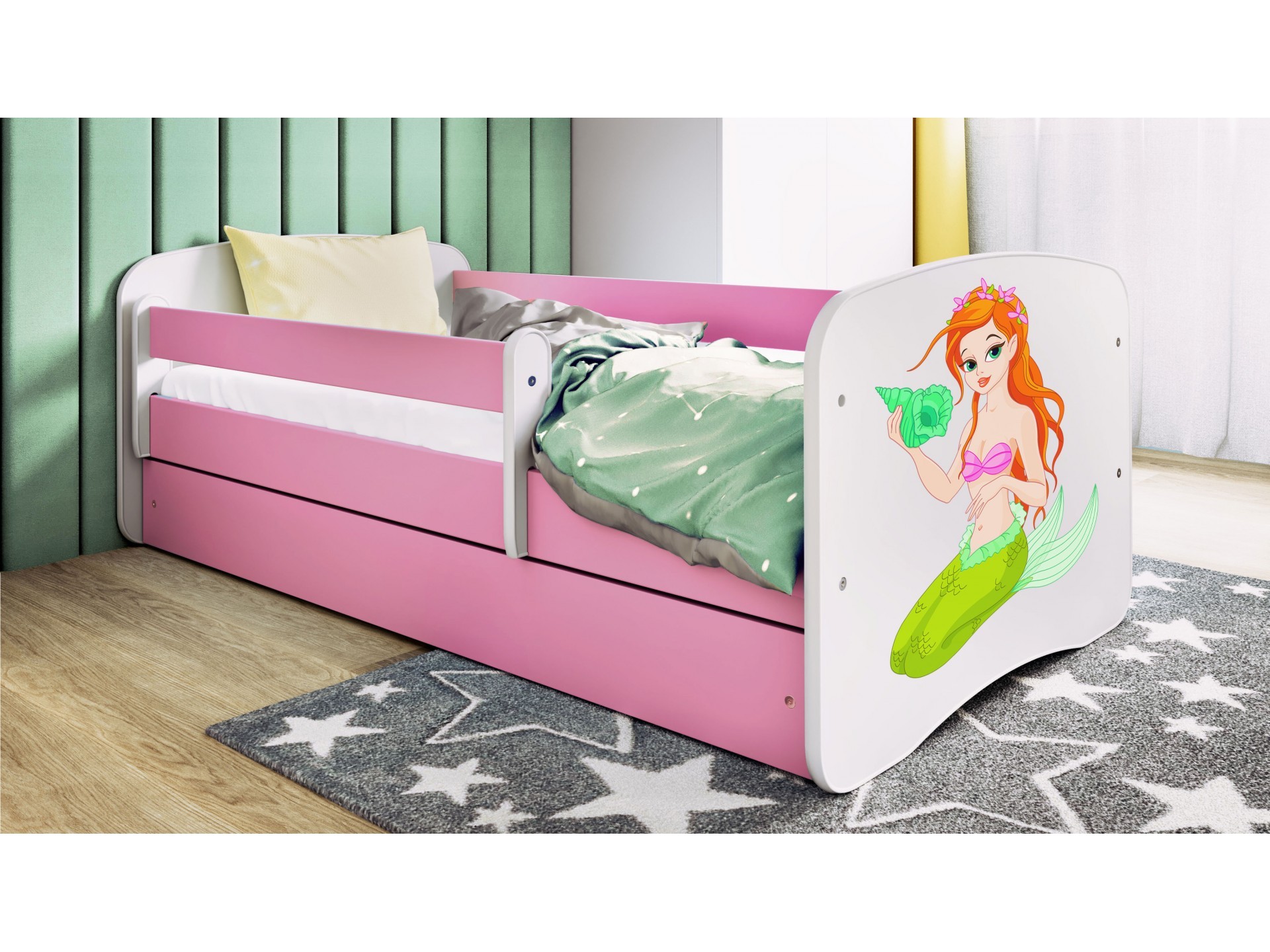 lit enfant sirène rose avec tiroir 70x140cm