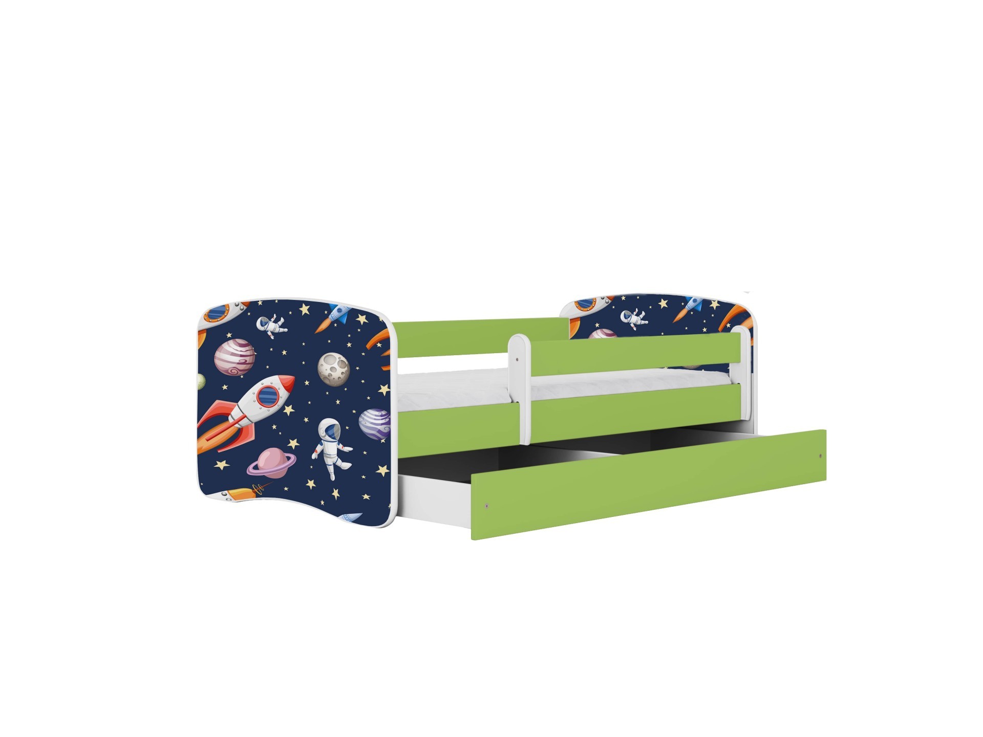 Lit enfant cosmos galaxie vert avec tiroir et matelas